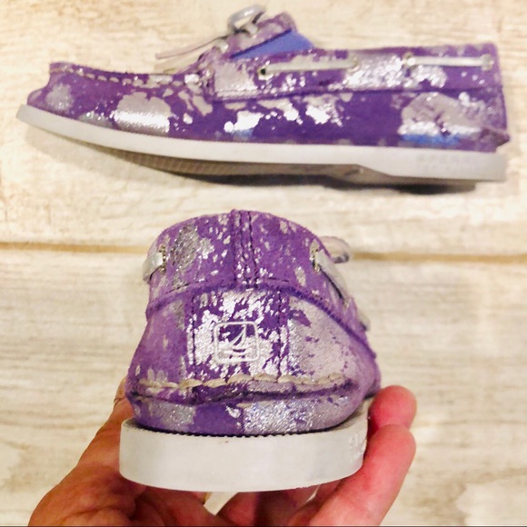 Purple Sperry Topsiders Silver Splatter, Like New KIDS - Picture 6 of 8